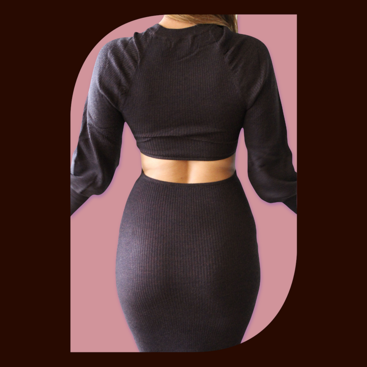 Brown Cut-Out Long Sleeve Dress