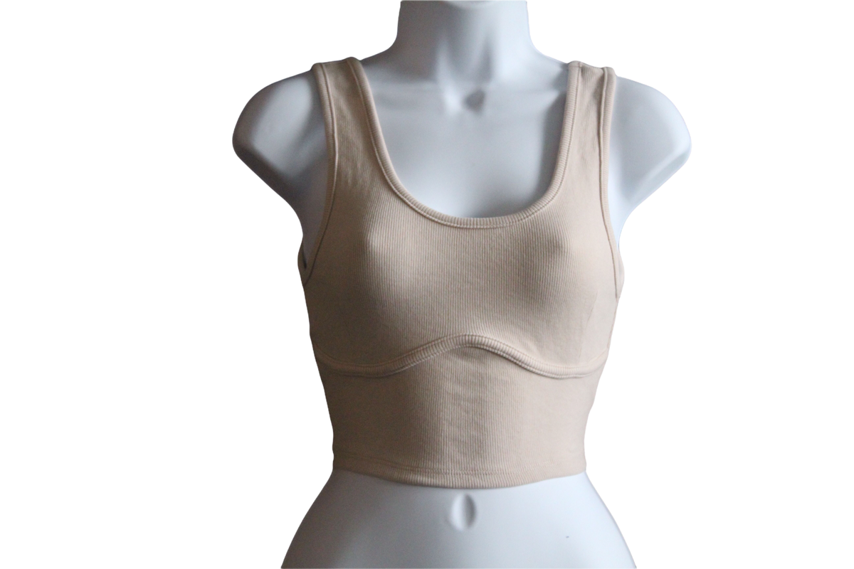 Beige Tank Crop Ribbed